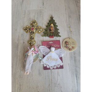 Religious cross angel cherub ornament Xmas set